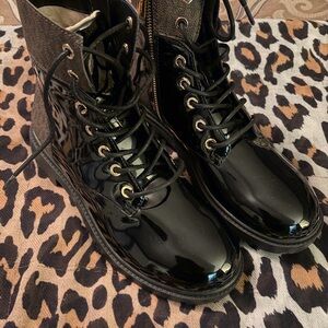 Brand New Michael Kors Black Patent Combat Boots